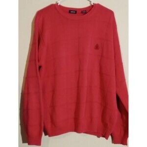 IZOD Men's Salmon 100% Cotton‎ Heavy Knit Cold Weather Sweater Size Large EUC